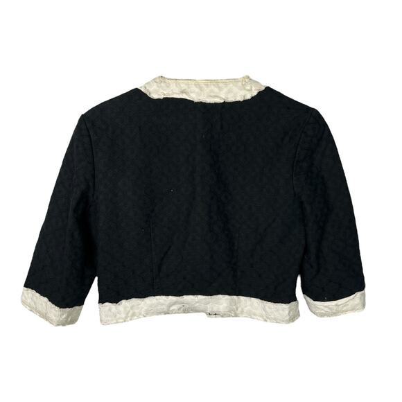 Trina Turk Black White Textured Crop Jacket Vintage Y2K Contrast Trim Flower 8 - Picture 2 of 6